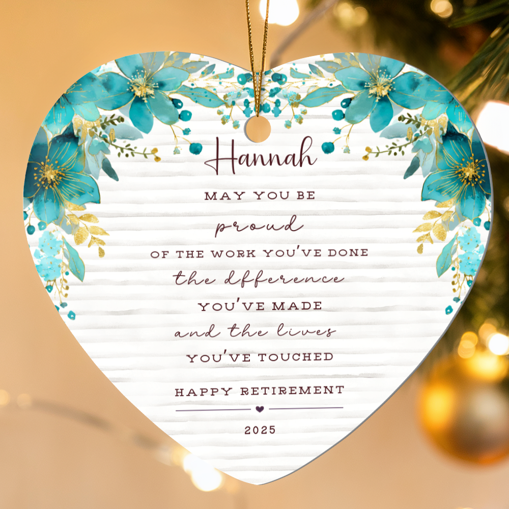 Personalized Retirement Ornament – Custom Heart Keepsake with Name & Year – Retirement Gift for Teacher, Nurse, or Coworker