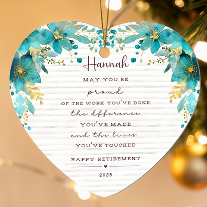 Personalized Retirement Ornament – Custom Heart Keepsake with Name & Year – Retirement Gift for Teacher, Nurse, or Coworker