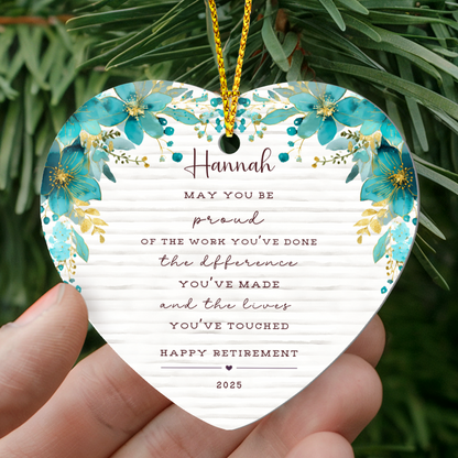 Personalized Retirement Ornament – Custom Heart Keepsake with Name & Year – Retirement Gift for Teacher, Nurse, or Coworker