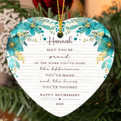 Personalized Retirement Ornament – Custom Heart Keepsake with Name & Year – Retirement Gift for Teacher, Nurse, or Coworker