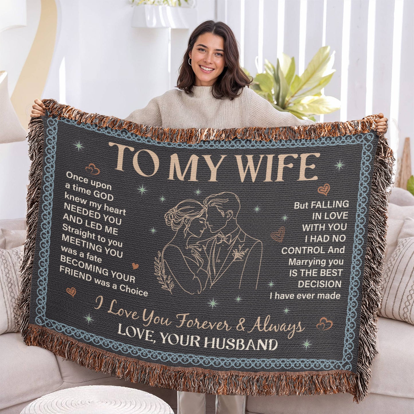 To My Wife Blanket – Romantic Love Message Throw | Husband to Wife Gift | Heirloom Woven Blanket | Anniversary, Wedding, Valentine's Day Gift for Her