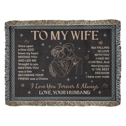 To My Wife Blanket – Romantic Love Message Throw | Husband to Wife Gift | Heirloom Woven Blanket | Anniversary, Wedding, Valentine's Day Gift for Her