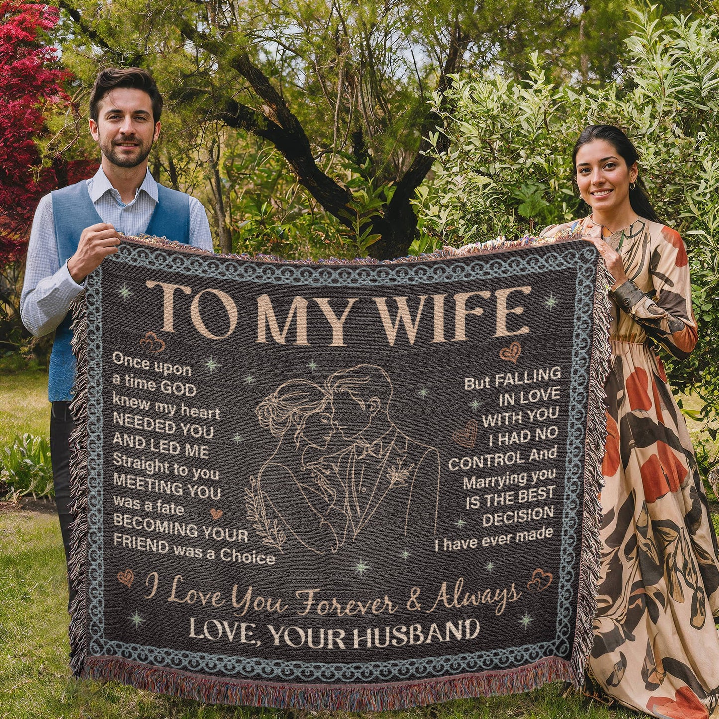 To My Wife Blanket – Romantic Love Message Throw | Husband to Wife Gift | Heirloom Woven Blanket | Anniversary, Wedding, Valentine's Day Gift for Her