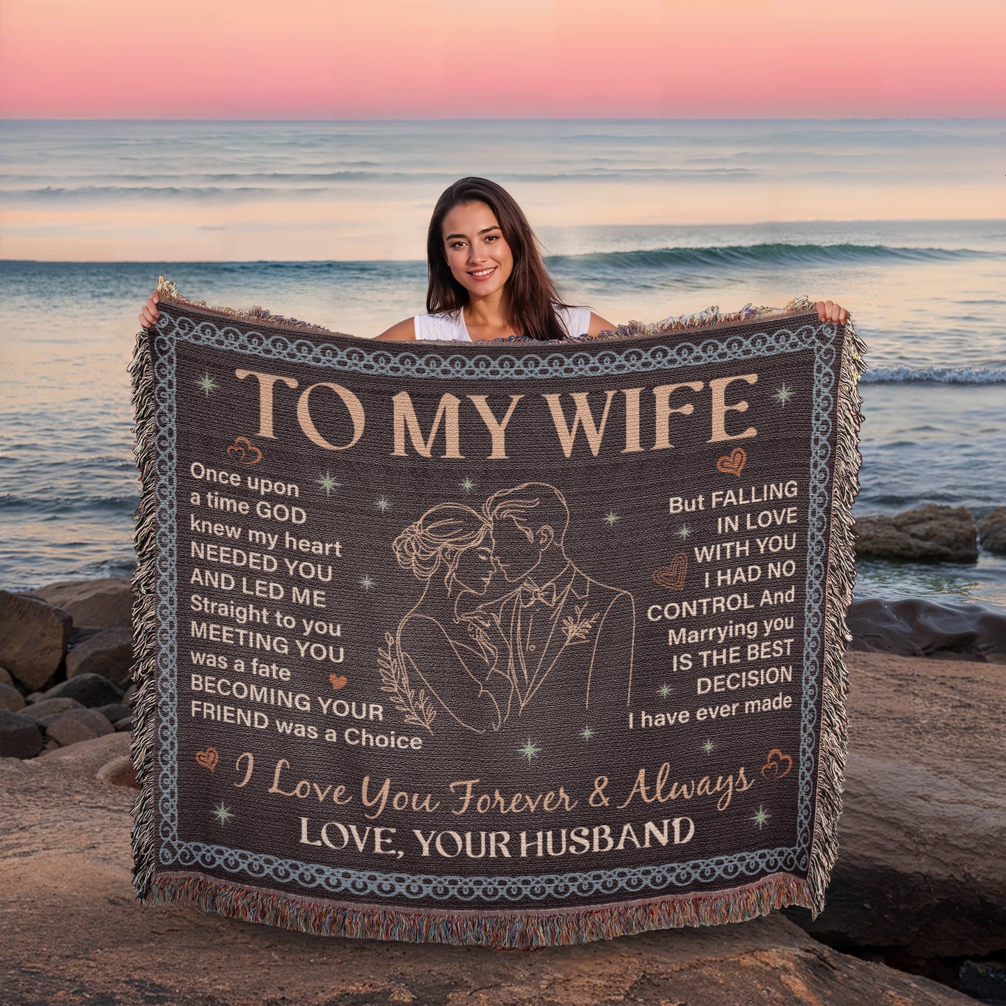 To My Wife Blanket – Romantic Love Message Throw | Husband to Wife Gift | Heirloom Woven Blanket | Anniversary, Wedding, Valentine's Day Gift for Her