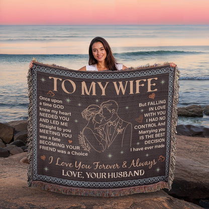To My Wife Blanket – Romantic Love Message Throw | Husband to Wife Gift | Heirloom Woven Blanket | Anniversary, Wedding, Valentine's Day Gift for Her