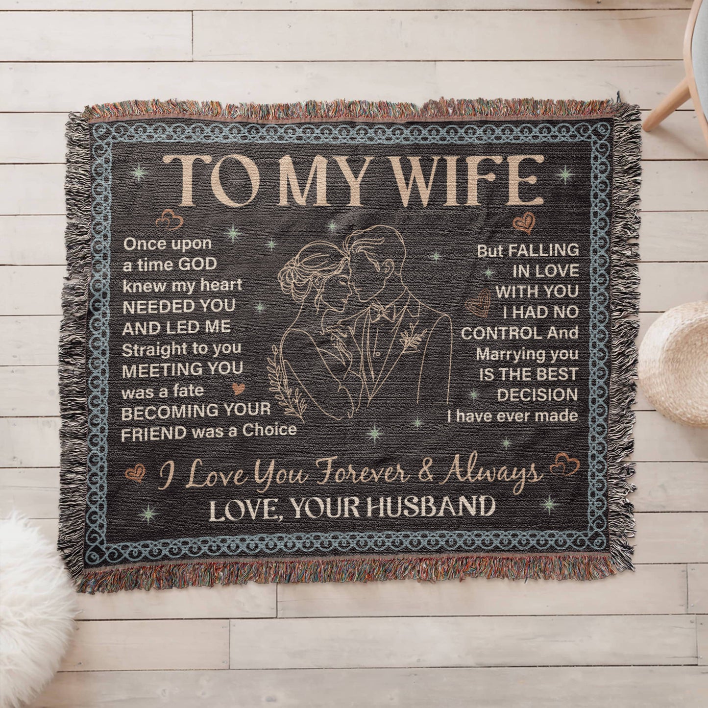 To My Wife Blanket – Romantic Love Message Throw | Husband to Wife Gift | Heirloom Woven Blanket | Anniversary, Wedding, Valentine's Day Gift for Her
