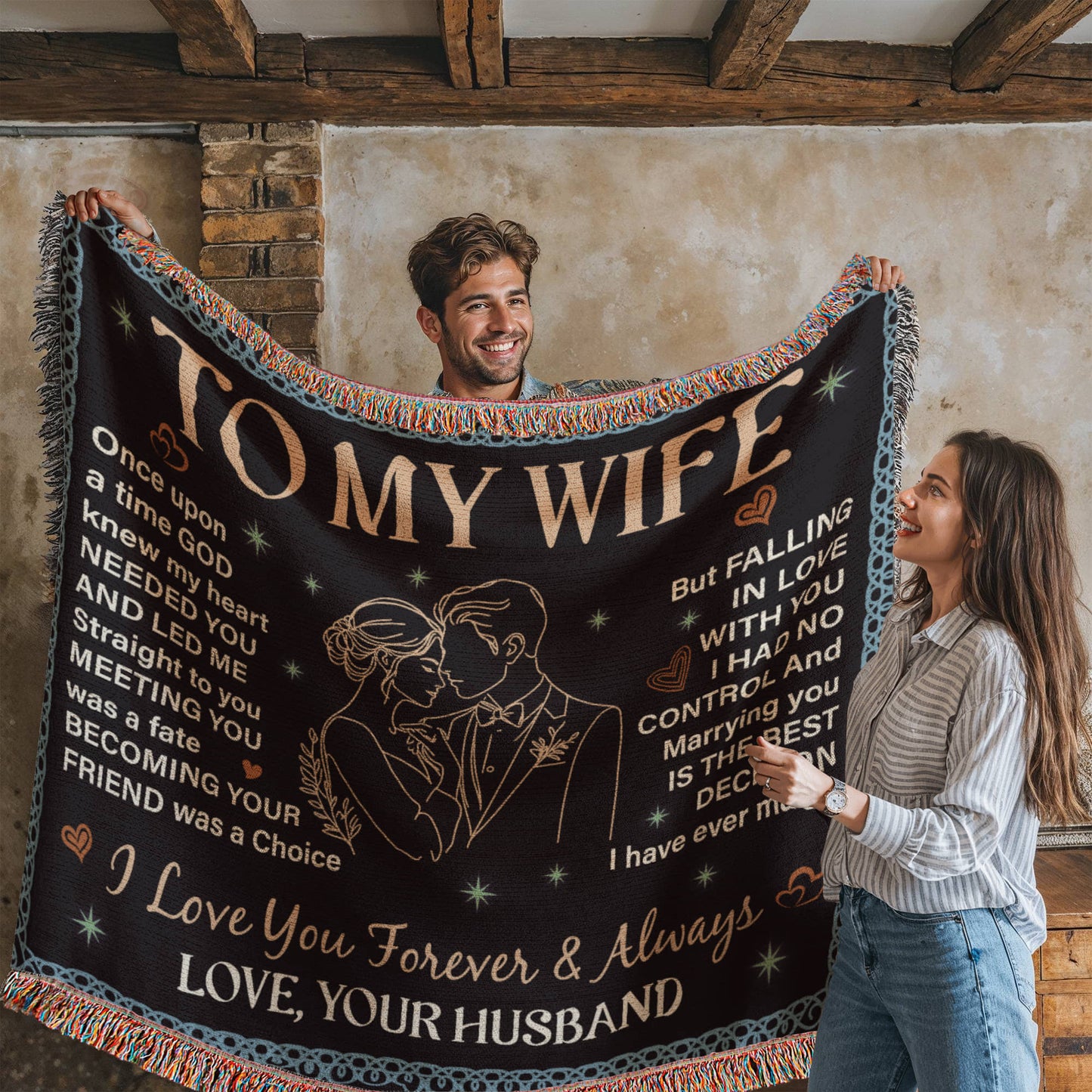 To My Wife Blanket – Romantic Love Message Throw | Husband to Wife Gift | Heirloom Woven Blanket | Anniversary, Wedding, Valentine's Day Gift for Her