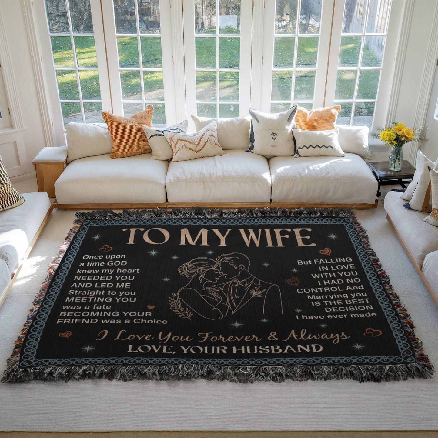 To My Wife Blanket – Romantic Love Message Throw | Husband to Wife Gift | Heirloom Woven Blanket | Anniversary, Wedding, Valentine's Day Gift for Her