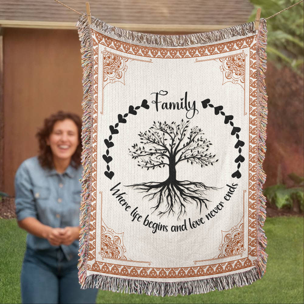 Family Roots, Celtic Tree Woven Blanket Gift for All
