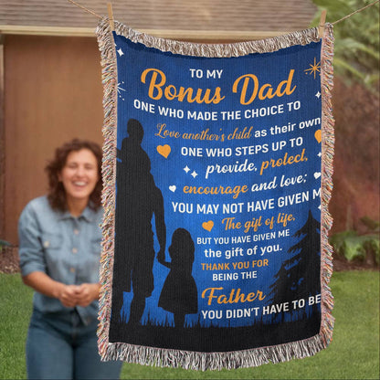 To My Bonus Dad” Woven Blanket – Stepdad Father's Day Gift from Child