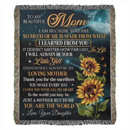 To My Mom Woven Blanket – Gift from Daughter with Sunflowers