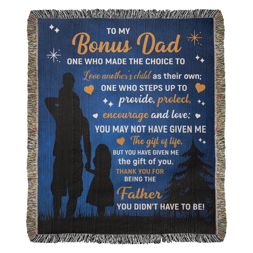To My Bonus Dad” Woven Blanket – Stepdad Father's Day Gift from Child