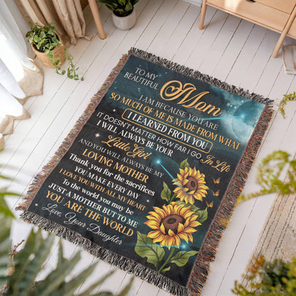 To My Mom Woven Blanket – Gift from Daughter with Sunflowers