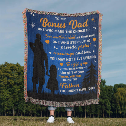 To My Bonus Dad” Woven Blanket – Stepdad Father's Day Gift from Child