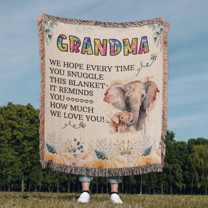 To My Grandma - Elephant Woven Blanket for Cozy Comfort