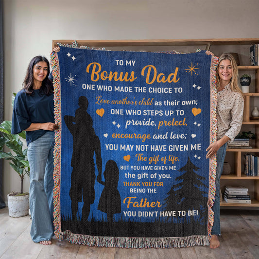 To My Bonus Dad” Woven Blanket – Stepdad Father's Day Gift from Child