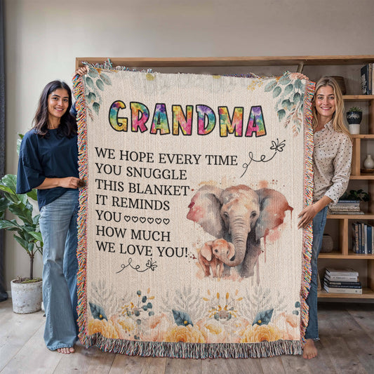 To My Grandma - Elephant Woven Blanket for Cozy Comfort