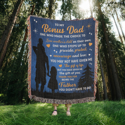 To My Bonus Dad” Woven Blanket – Stepdad Father's Day Gift from Child