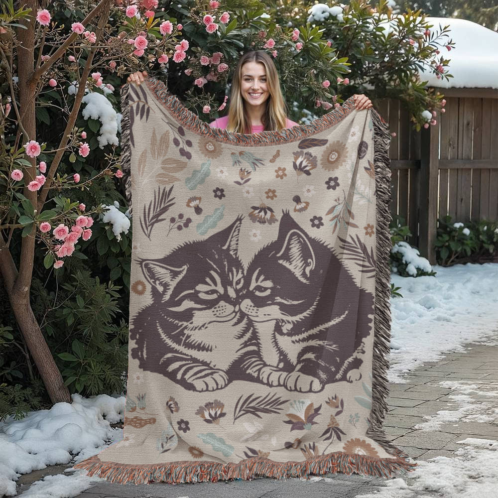 Snuggling Kitties - Woven Blanket for Cozy Comfort
