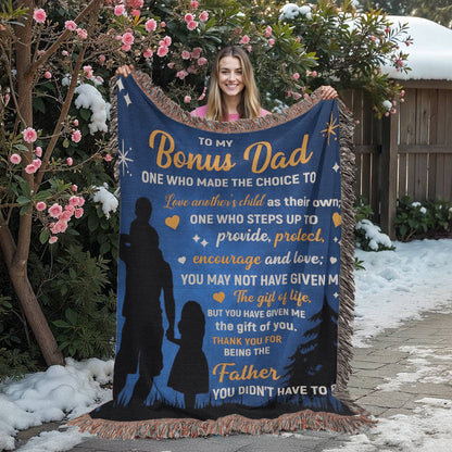 To My Bonus Dad” Woven Blanket – Stepdad Father's Day Gift from Child