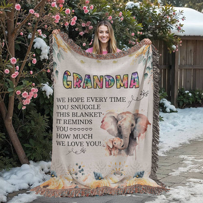 To My Grandma - Elephant Woven Blanket for Cozy Comfort