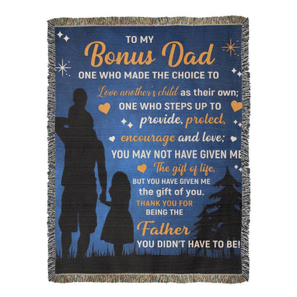 To My Bonus Dad” Woven Blanket – Stepdad Father's Day Gift from Child