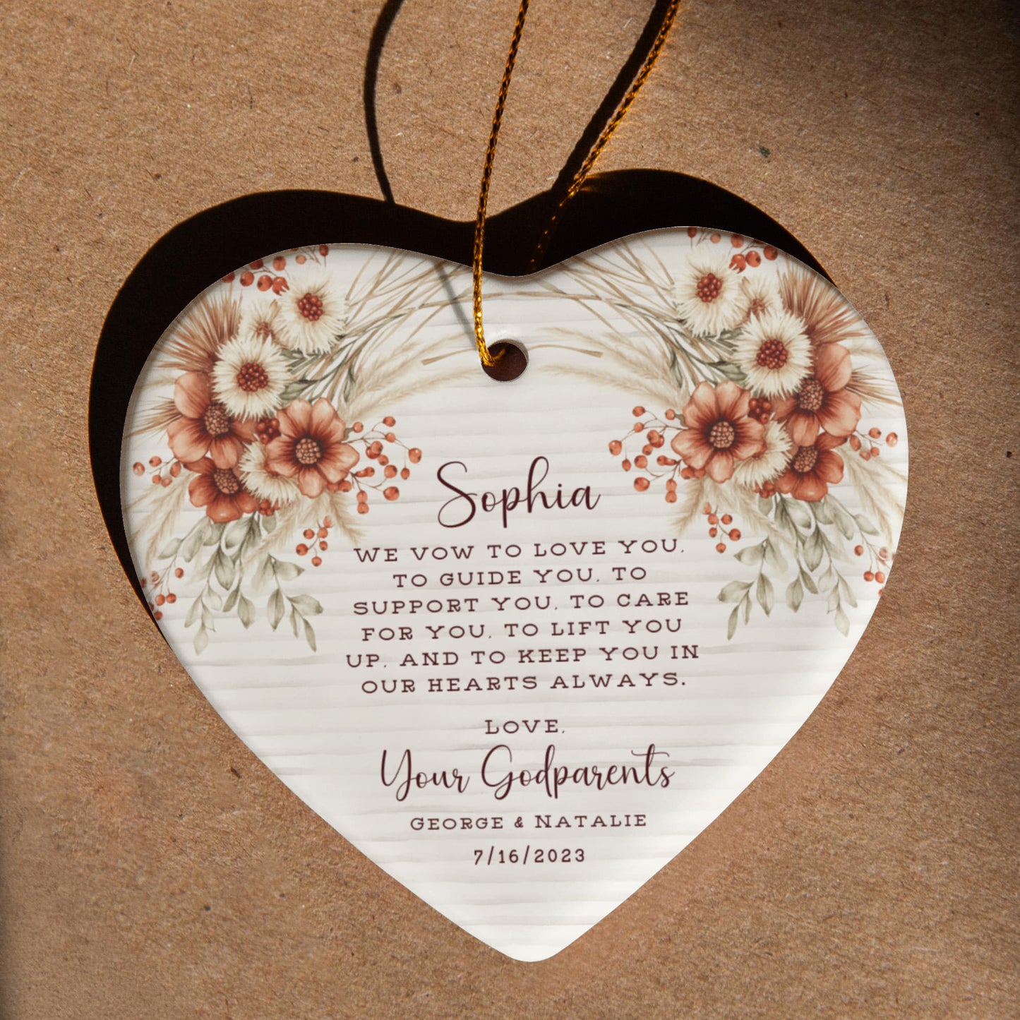 Personalized Godparent Ornament – Heart Keepsake with Child’s Name & Date – Baptism or Christening Gift