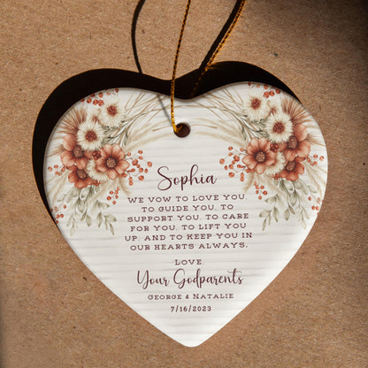 Personalized Godparent Ornament – Heart Keepsake with Child’s Name & Date – Baptism or Christening Gift