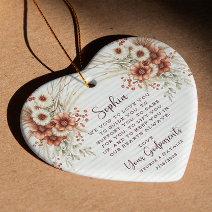Personalized Godparent Ornament – Heart Keepsake with Child’s Name & Date – Baptism or Christening Gift