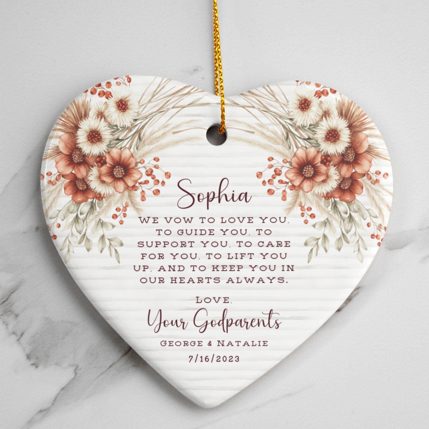 Personalized Godparent Ornament – Heart Keepsake with Child’s Name & Date – Baptism or Christening Gift