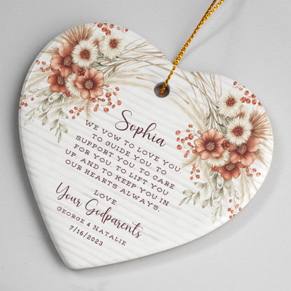 Personalized Godparent Ornament – Heart Keepsake with Child’s Name & Date – Baptism or Christening Gift