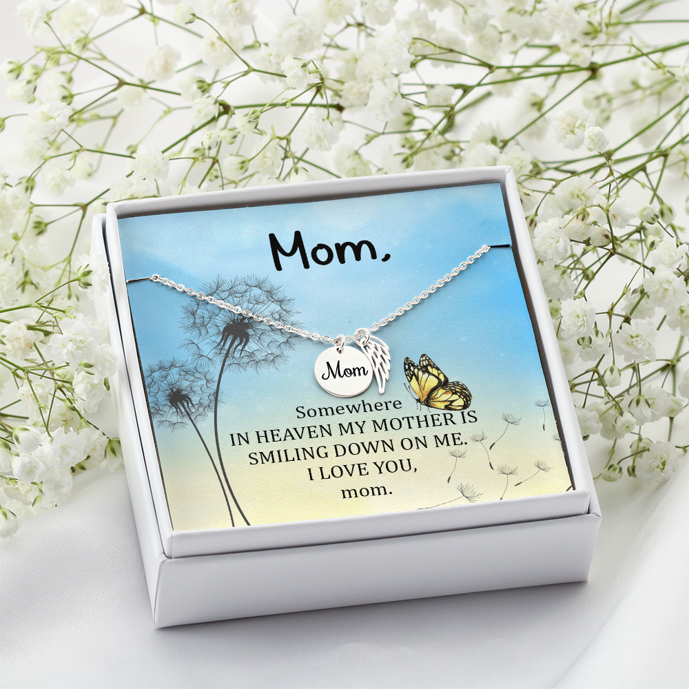 Memorial Necklace for Mom – Remembrance Angel Wing Jewelry Gift