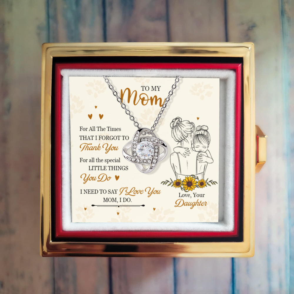 Love Knot Necklace for Mom from Daughter – Sentimental Jewelry Gift with Rotating Rose Keepsake Box