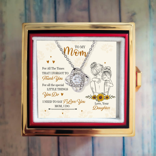 Love Knot Necklace for Mom from Daughter – Sentimental Jewelry Gift with Rotating Rose Keepsake Box