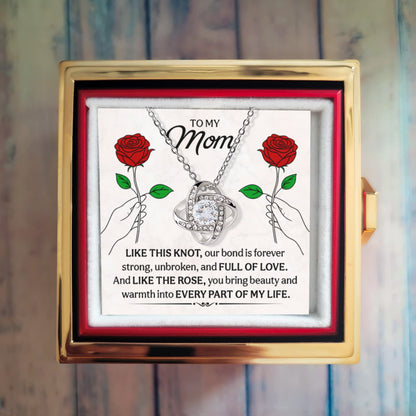 Love Knot Necklace for Mom with Rotating Rose Gift Box – Heartfelt Mother’s Day or Birthday Gift