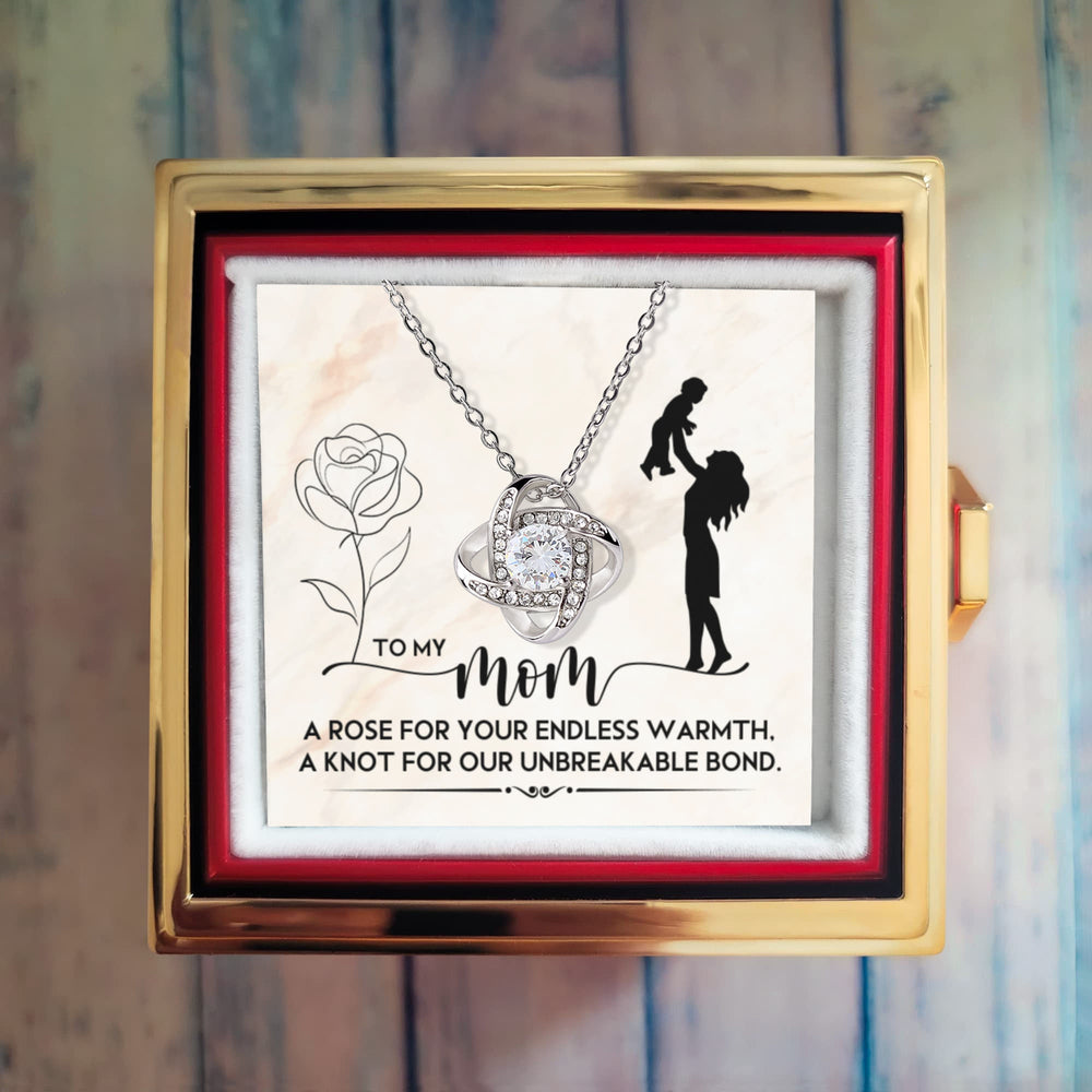 To My Mom - Love Knot Necklace with Rotating Rose Gift Box – A Personalized Keepsake of Unbreakable Bond