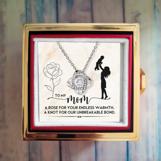 To My Mom - Love Knot Necklace with Rotating Rose Gift Box – A Personalized Keepsake of Unbreakable Bond