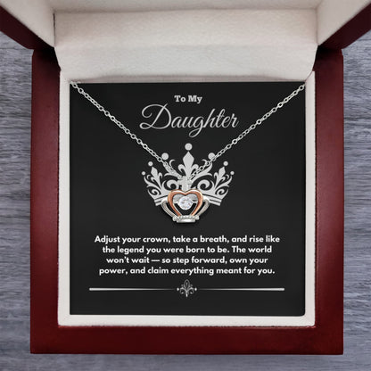 To My Daughter” Crown Pendant Necklace – Silver & Rose Gold with LED Gift Box & Inspirational Message Card