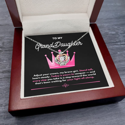 Crown Pendant Necklace for Granddaughter – Silver & Rose Gold with Inspiring Message Card in Luxury LED Gift Box