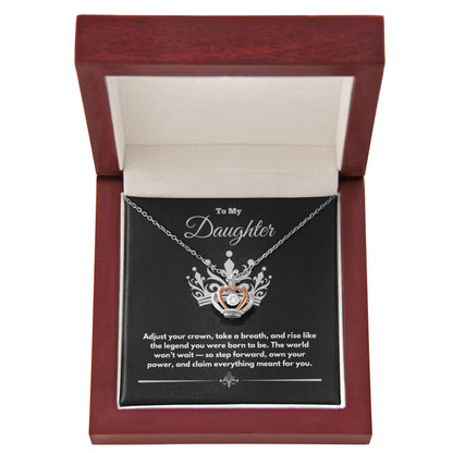 To My Daughter” Crown Pendant Necklace – Silver & Rose Gold with LED Gift Box & Inspirational Message Card
