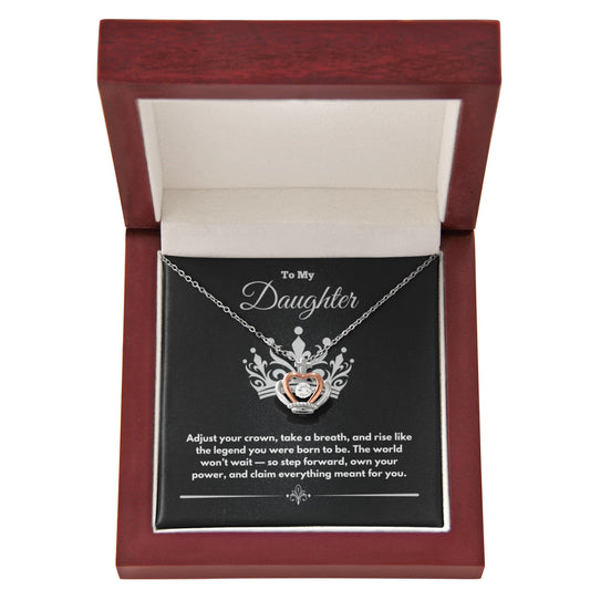 To My Daughter” Crown Pendant Necklace – Silver & Rose Gold with LED Gift Box & Inspirational Message Card