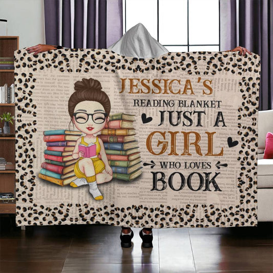 Personalized “Just a Girl Who Loves Books” Hooded Sherpa Blanket For Daughter