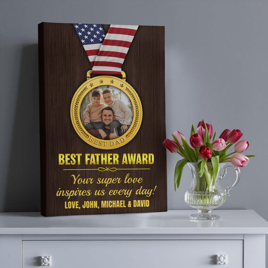 Personalized 'Best Father Award' Canvas – Custom Photo & Names