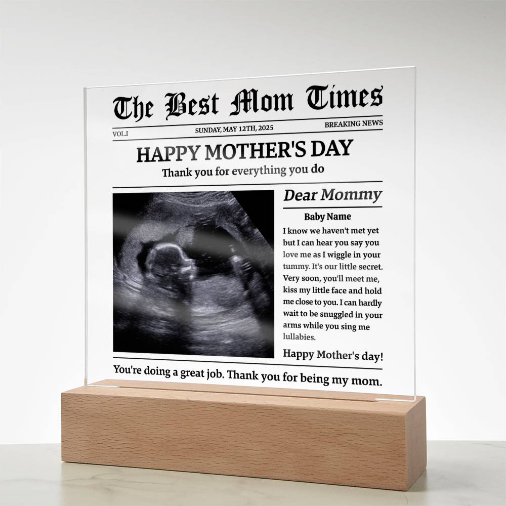 Personalized Baby-to-Mom Newspaper Acrylic Plaque Gift