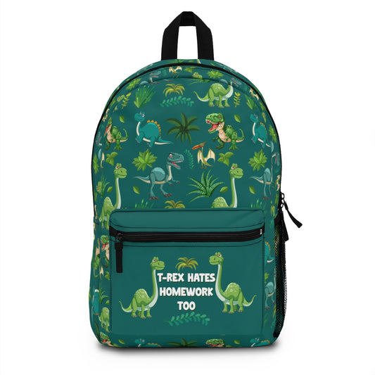T-Rex Hates Homework Too – Funny Dinosaur Backpack for Kids