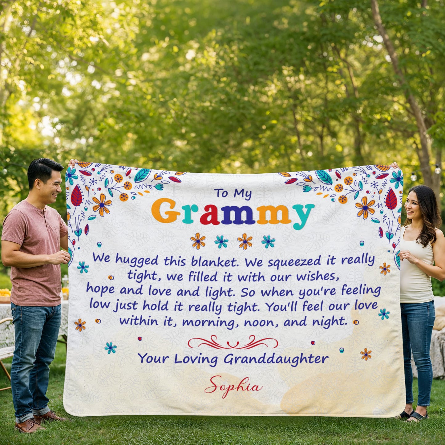 Personalized Grammy Sherpa Fleece Blanket from Granddaughter