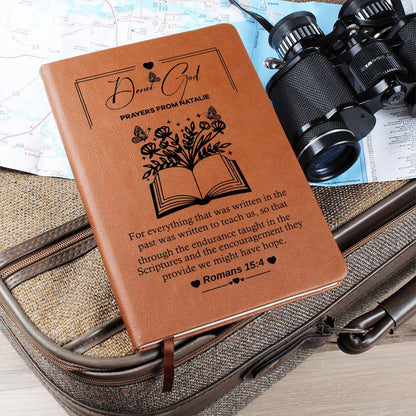 Custom “Dear God” Prayer Journal with Name – Faith features personalized design and Romans 15:4 for heartfelt prayers.