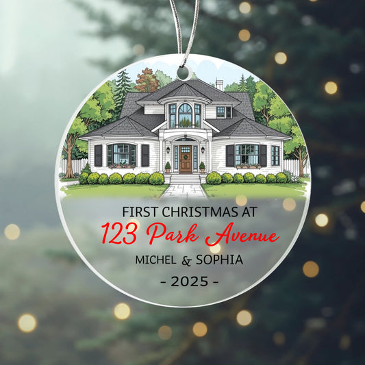 First Christmas at New Home Personalized Acrylic Ornament 2025 – Custom Address Ornament, Housewarming Gift for Couples