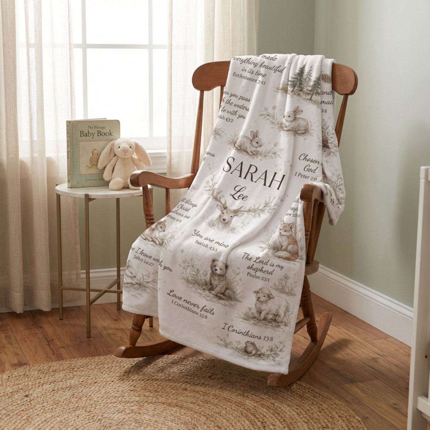 Personalized Christian Baby Name Blanket – Bible Verse Fleece Blanket, Custom Nursery Gift, Faith-Based Baby Shower Gift