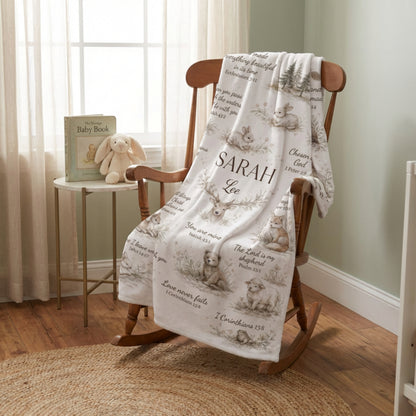 Personalized Christian Baby Name Blanket – Bible Verse Fleece Blanket, Custom Nursery Gift, Faith-Based Baby Shower Gift
